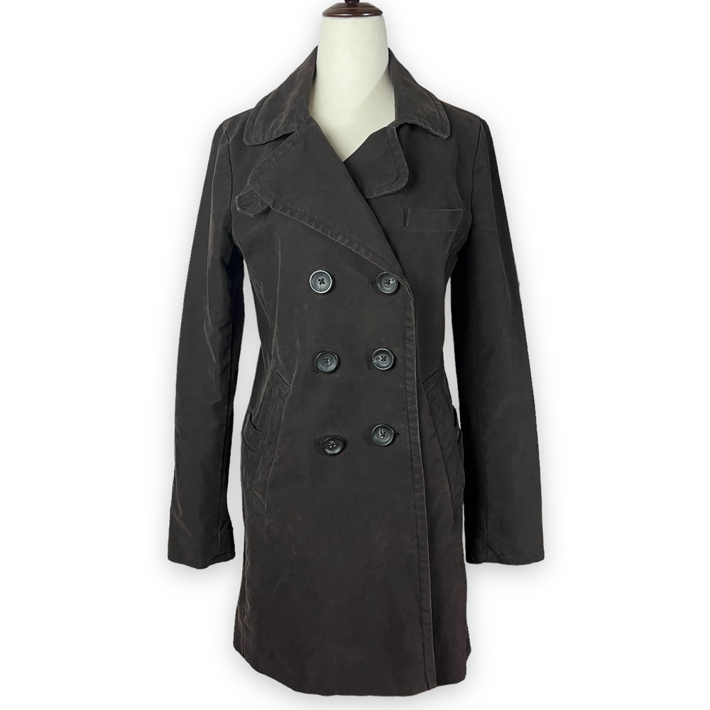 Gap Chocolate Brown Double Breasted Coat Cotton Pockets Size Small
